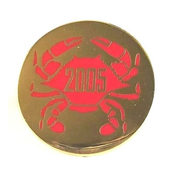 2005 Cancer The Crab Sign Round Lapel Pin gold red enamel zodiac - Picture 3 of 6